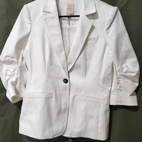 $395 Unworn Cinq A Sept Khloe White Denim Blazer - Picture 5 of 10